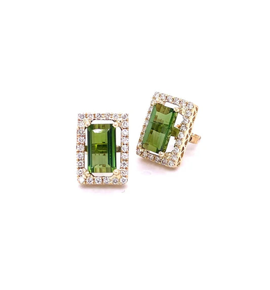14KT YELLOW GOLD TOURMALINE WITH DIAMONDS EARRING