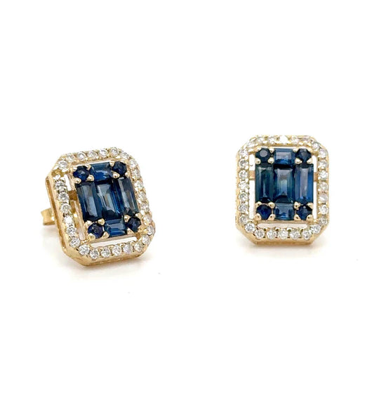 14KT YELLOW GOLD SAPPHIRE AND DIAMONDS EARRING