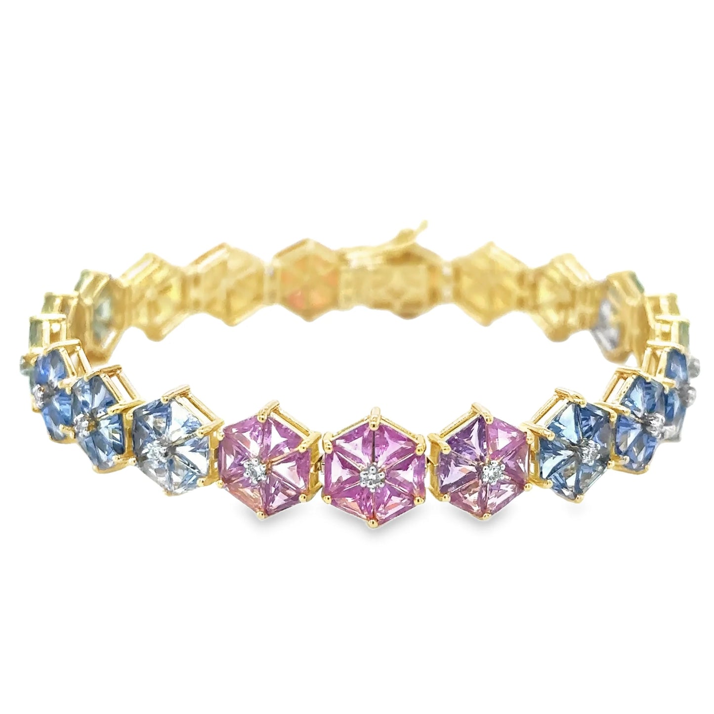 14KT YELLOW GOLD MULTI SAPPHIRE AND DIAMONDS BRACELET