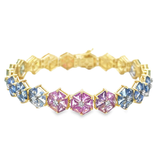 14KT YELLOW GOLD MULTI SAPPHIRE AND DIAMONDS BRACELET
