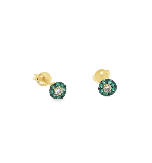 14KT YELLOW GOLD EMERALD AND DIAMOND EARRING