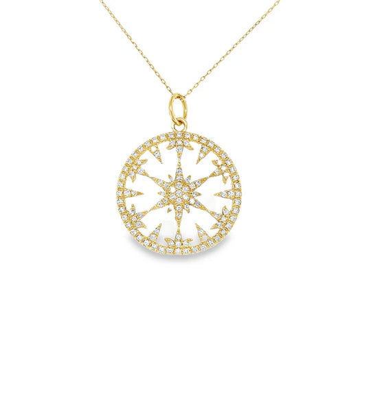 14KT YELLOW GOLD CLEAR QUARTZ AND DIAMOND STARBUST PENDANT