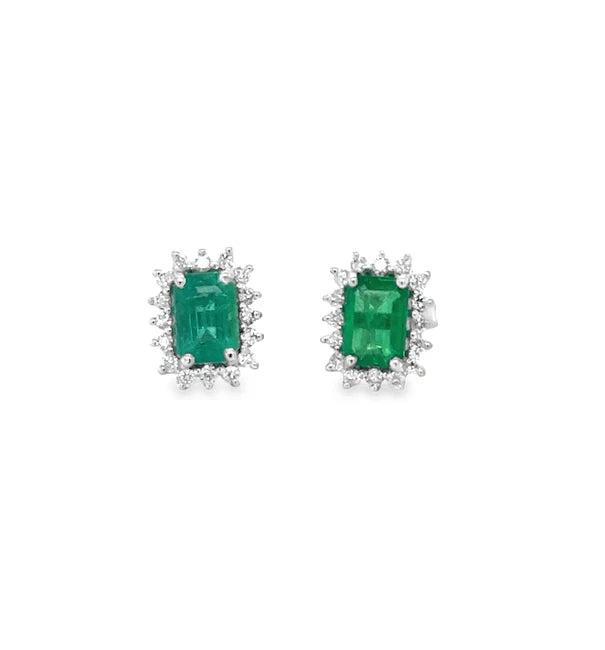 18KT WHITE GOLD EMERALD AND DIAMONDS EARRING