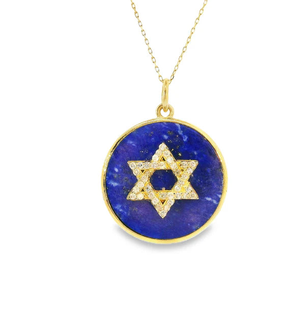 14KT YELLOW GOLD LAPIS STAR PENDANT WITH DIAMONDS
