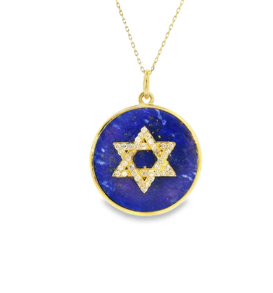 14KT YELLOW GOLD LAPIS STAR PENDANT WITH DIAMONDS