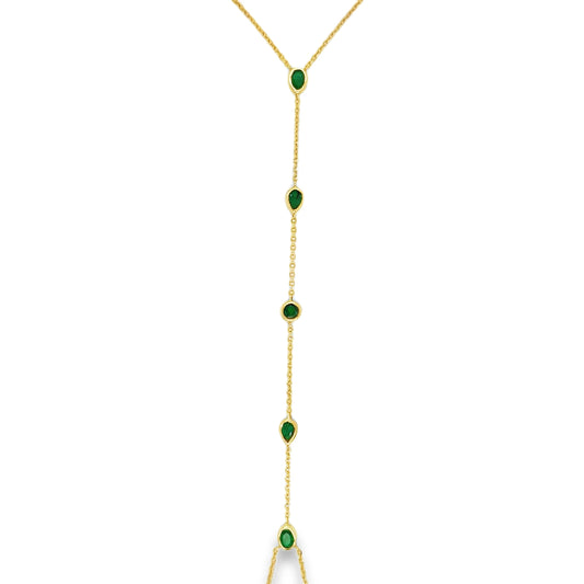 14KT YELLOW GOLD DIAMONDS AND EMERALD HAND CHAIN