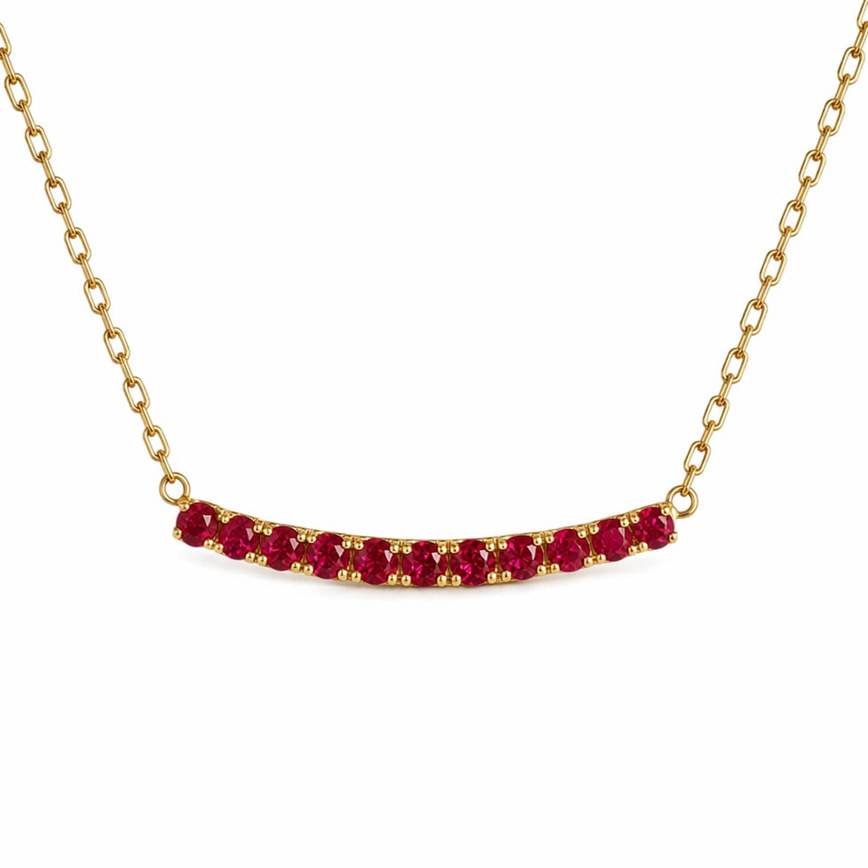 14KT YELLOW GOLD RUBY BAR NECKLACE