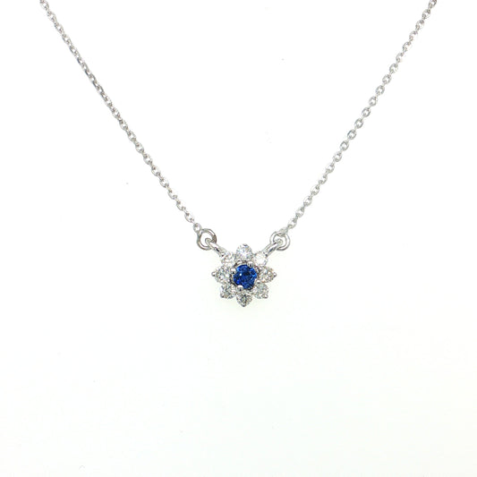 18KT WHITE GOLD DIAMOND AND BLUE SAPPHIRE NECKLACE