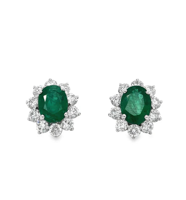 18KT WHITE GOLD EMERALD AND DIAMONDS EARRING