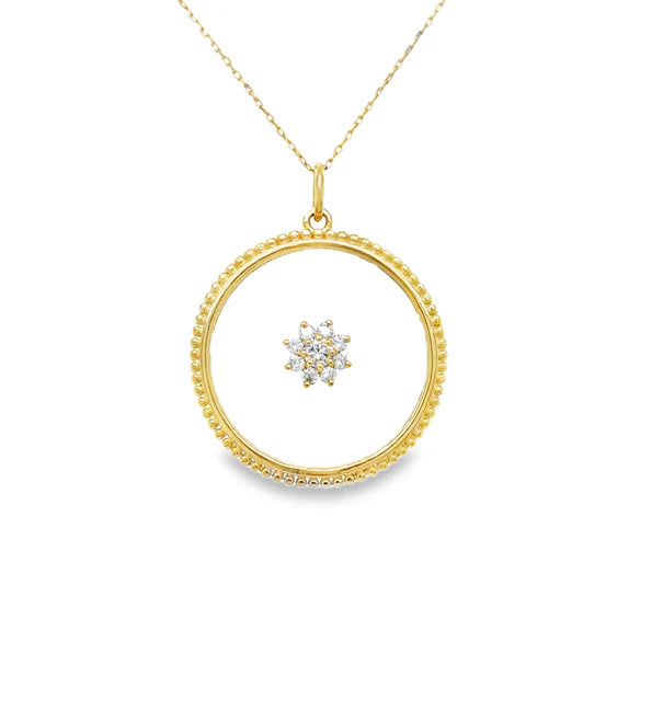 14KT YELLOW GOLD CLEAR QUARTZ PENDANT WITH FLOWER DIAMONDS