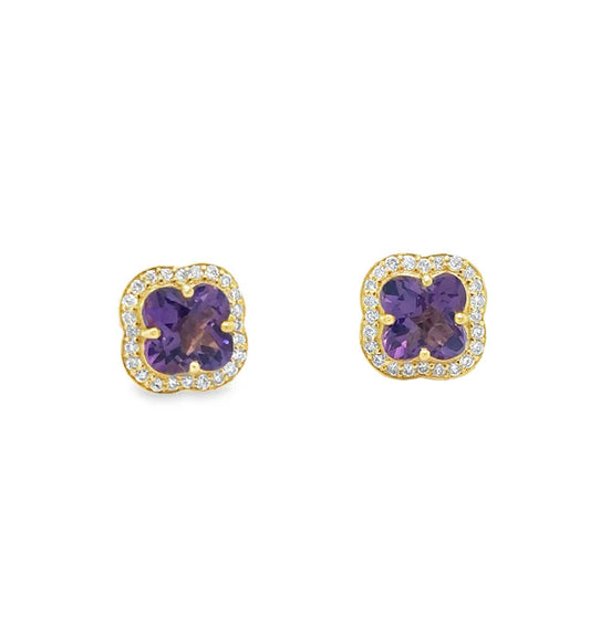 14KT YELLOW GOLD AMETHYST AND DIAMONDS EARRING