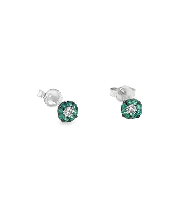 14KT WHITE GOLD EMERALD AND DIAMOND EARRING