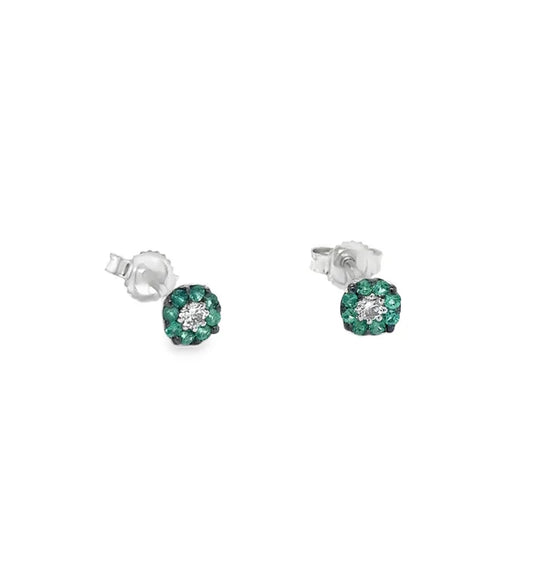 14KT WHITE GOLD EMERALD AND DIAMOND EARRING