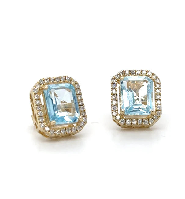 14KT YELLOW GOLD SKY BLUE TOPAZ AND DIAMONDS EARRING