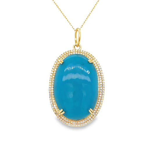 14KT YELLOW GOLD TURQUOISE AND DIAMOND PENDANT