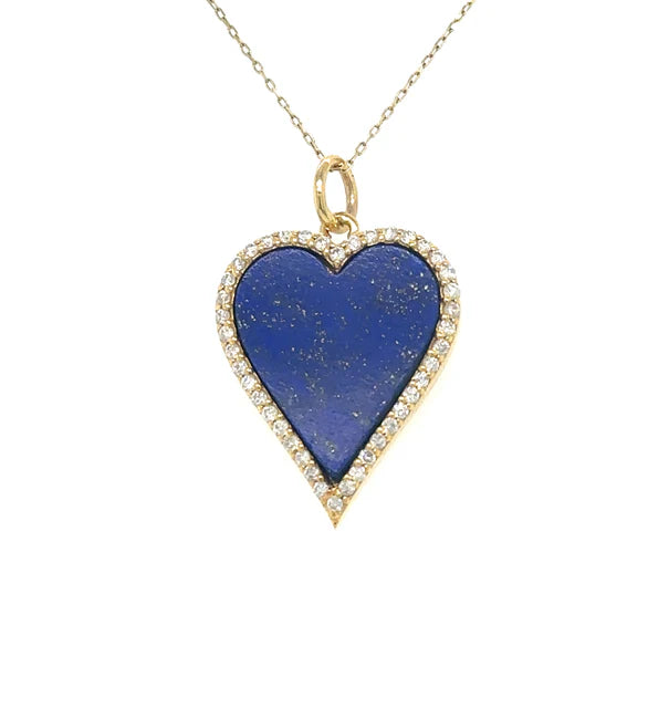 14KT YELLOW GOLD LAPIS HEART PENDENT WITH DIAMONDS