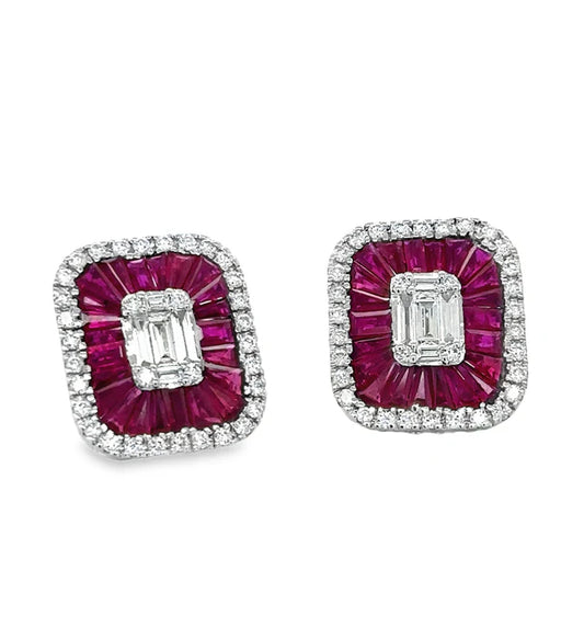 14KT WHITE GOLD RUBY AND DIAMONDS EARRING