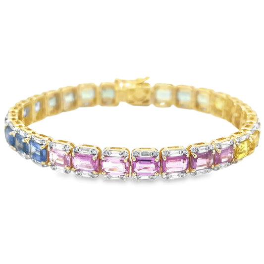 14KT YELLOW GOLD MULTI SAPPHIRE AND DIAMONDS BRACELET