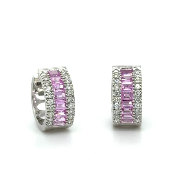 14KT WHITE GOLD PINK SAPPHIRE AND DIAMONDS EARRING