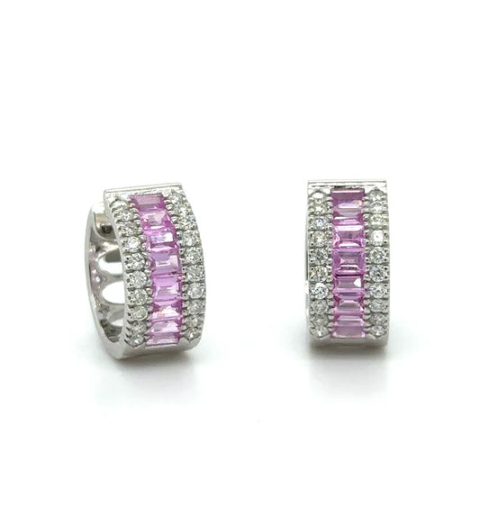 14KT WHITE GOLD PINK SAPPHIRE AND DIAMONDS EARRING