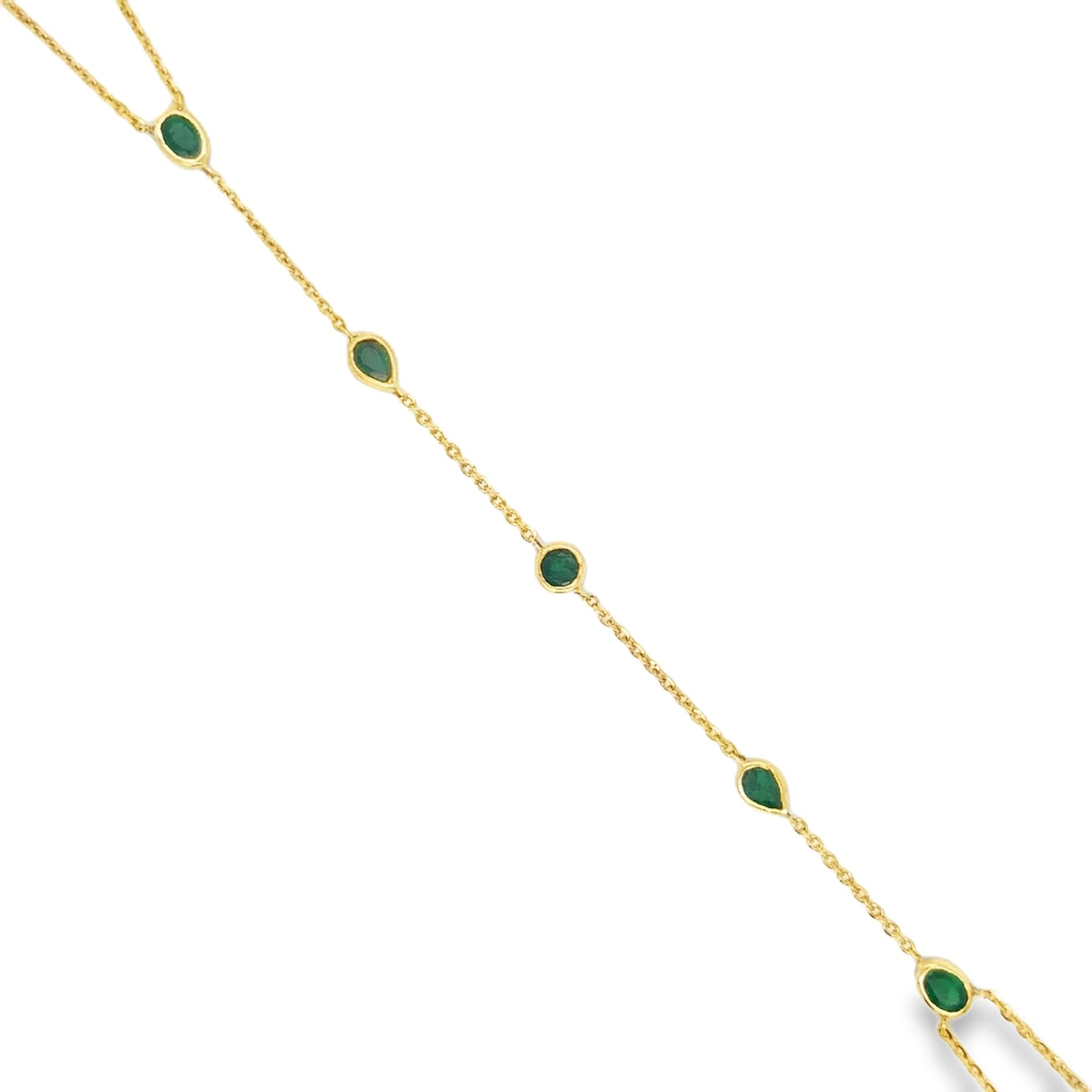 14KT YELLOW GOLD DIAMONDS AND EMERALD HAND CHAIN
