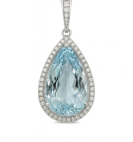 14KT WHITE GOLD AQUAMARINE AND DIAMONDS PENDANT