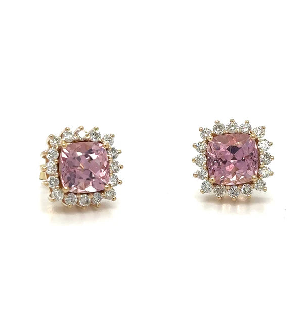 14K YELLOW GOLD PINK TOURMALINE AND DIAMONDS EARRING