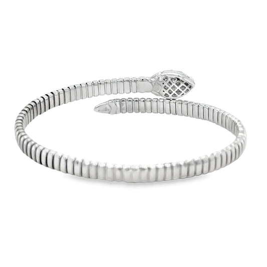 18KT WHITE GOLD EMERALD AND DIAMONDS AND YELLOW DIAMOND SNAKE BANGLE