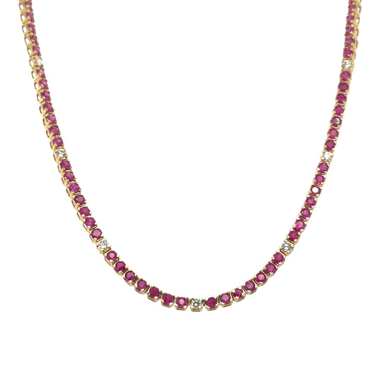 14KT GOLD RUBY AND DIAMOND TENNIS NECKLACE (8.00 CTS)