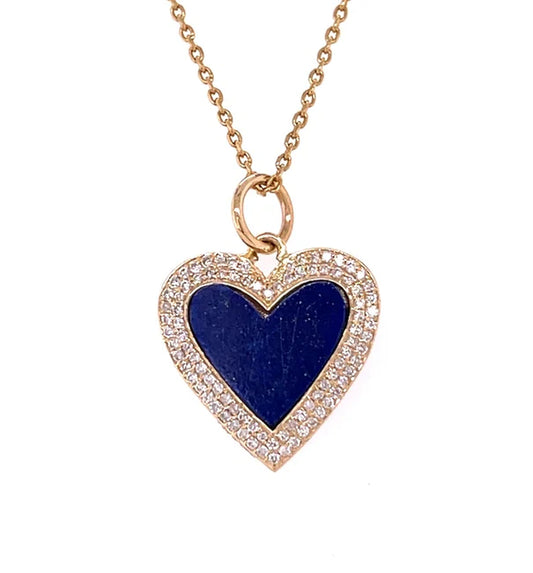 14KT YELLOW GOLD LAPIS HEART PENDANT WITH DIAMONDS