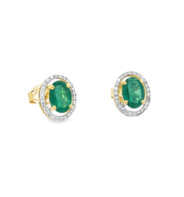 14KT YELLOW GOLD EMERALD AND DIAMONDS EARRING