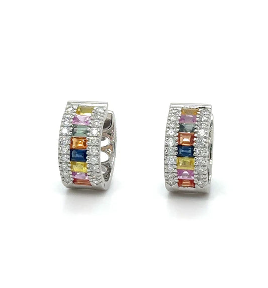 14KT WHITE GOLD MULTI SAPPHIRE AND DIAMONDS EARRING