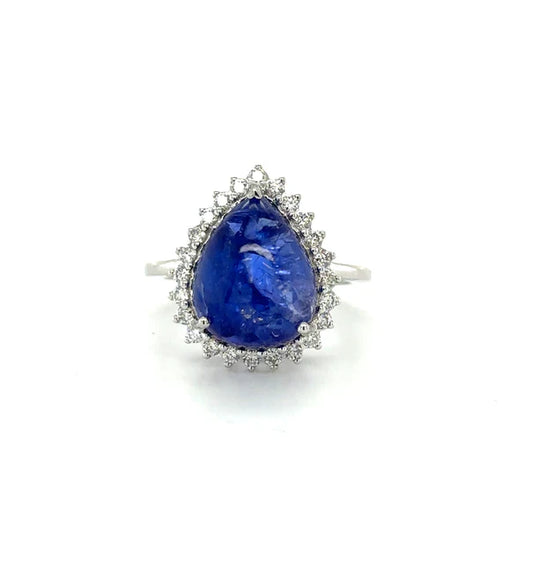 14KT WHITE GOLD PEAR HEART TANZANITE AND DIAMOND RING