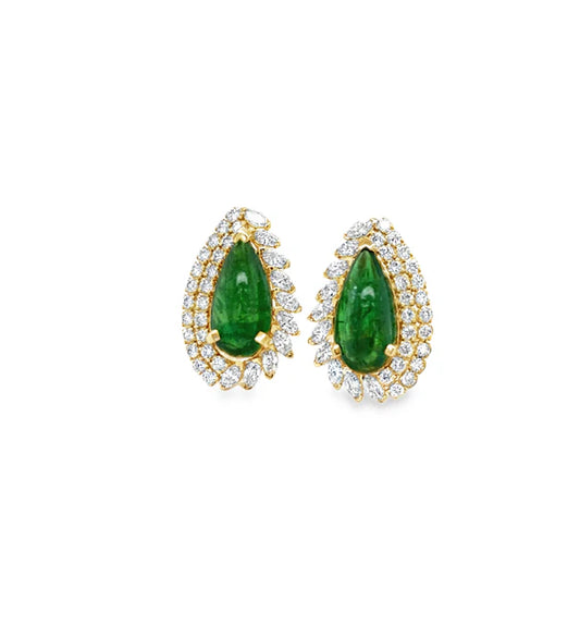 14KT YELLOW GOLD TSAVORITE AND DIAMONDS EARRING