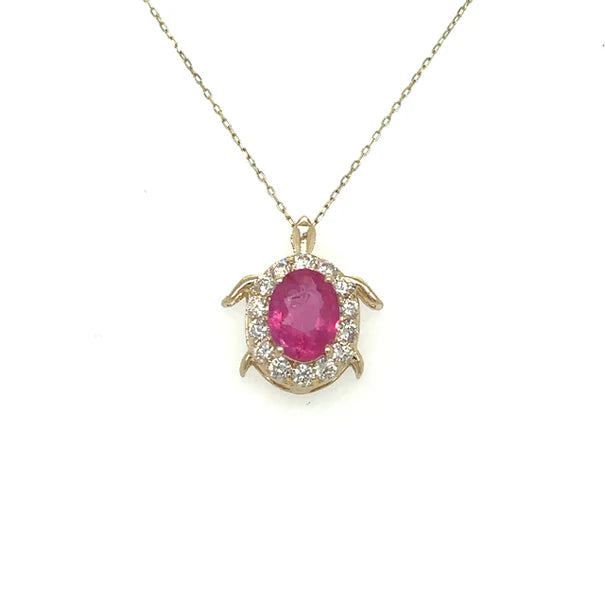 14KT YELLOW GOLD RUBY AND DIAMONDS TURTLE PENDANT