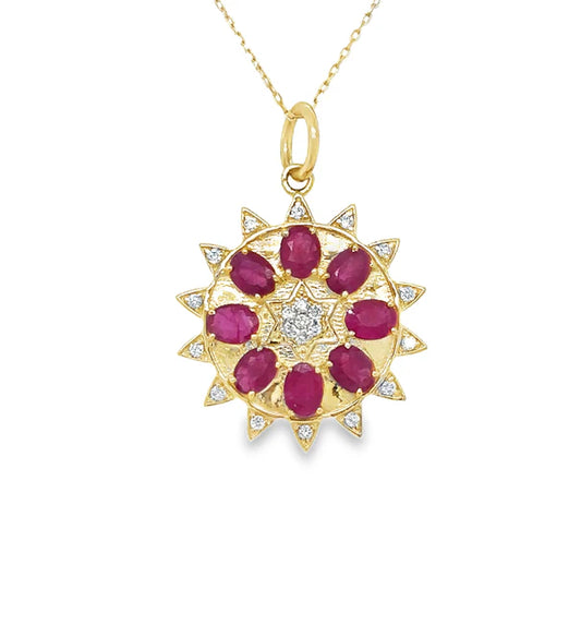14KT YELLOW GOLD RUBY AND DIAMONDS PENDANT