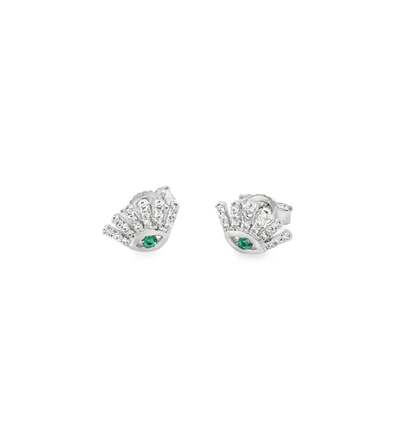 18KT WHITE GOLD EMERALD AND DIAMONDS EVIL EYE EARRING