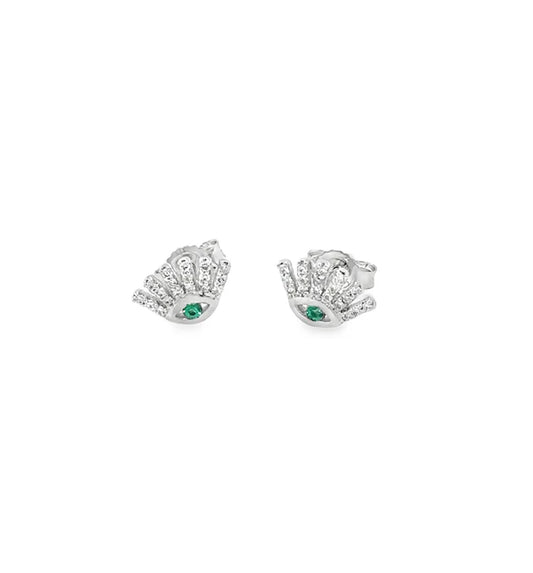 18KT WHITE GOLD EMERALD AND DIAMONDS EVIL EYE EARRING