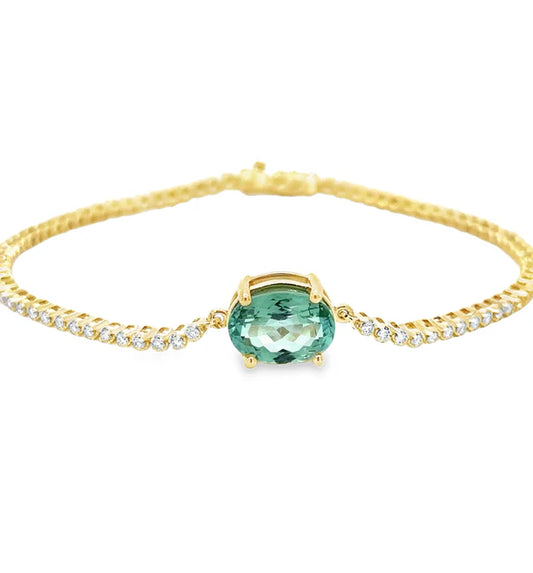 14KT YELLOW GOLD TOURMALINE AND DIAMONDS TENNIS BRACELET