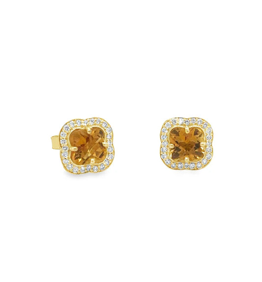 4KT YELLOW GOLD CITRINE AND DIAMONDS EARRING