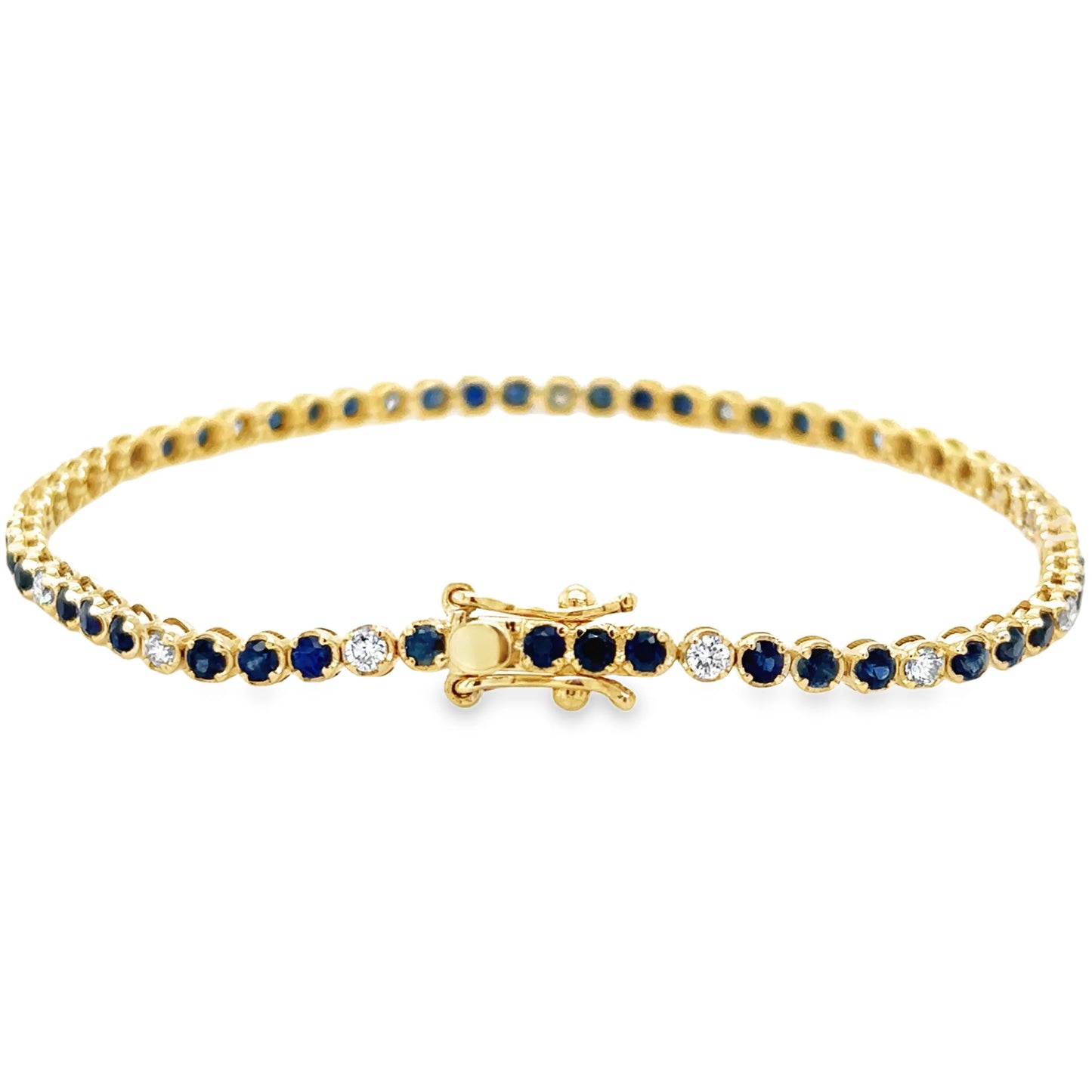 14KT YELLOW GOLD SAPPHIRE AND DIAMONDS TENNIS BRACELET