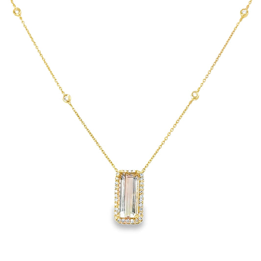 14KT GOLD PINK TOURMALINE 18" NECKLACE WITH DIAMONDS