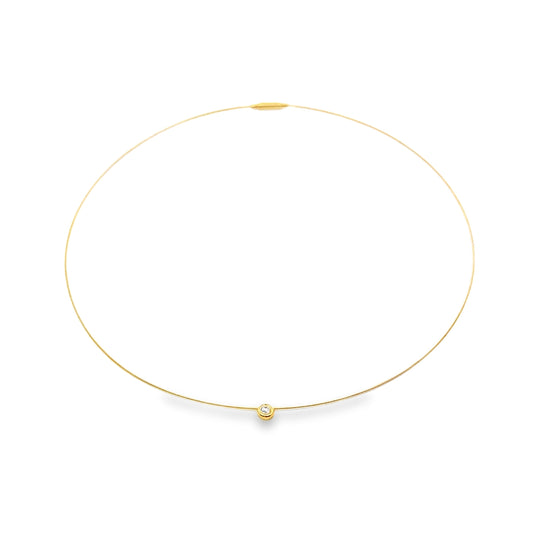 18KT GOLD OMEGA NECKLACE WITH FLOATING DIAMOND 16"