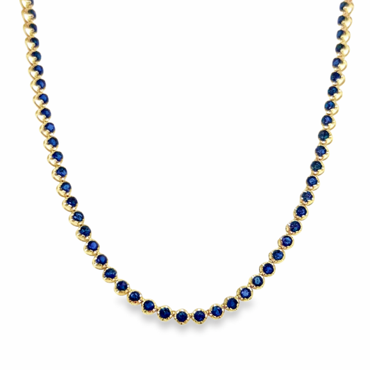 14KT GOLD BLUE SAPPHIRE TENNIS NECKLACE