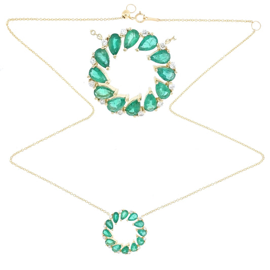 18KT GOLD EMERALD AND DIAMOND NECKLACE