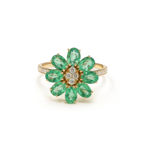 14KT GOLD EMERALD DIAMOND RING