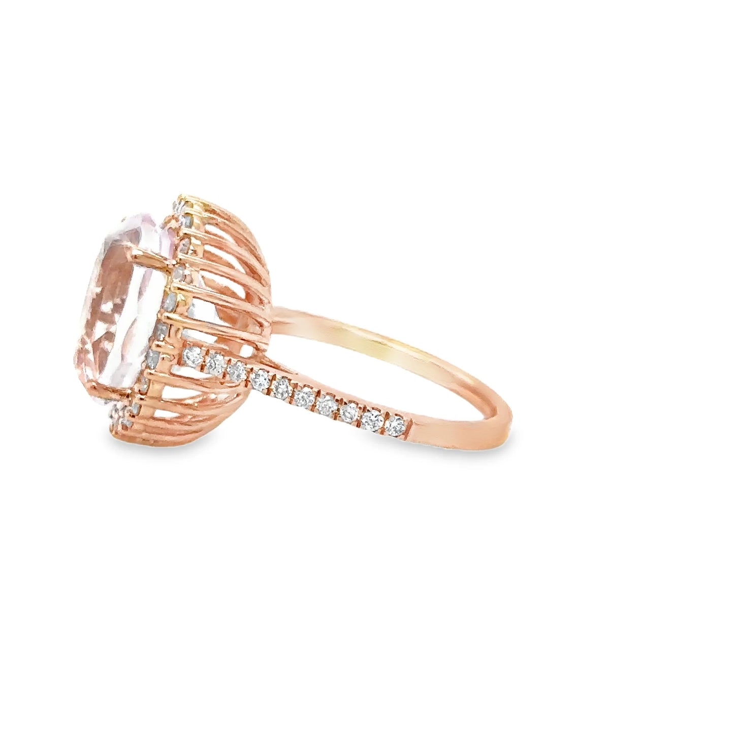 14KT ROSE GOLD KUNZITE AND DIAMONDS RING