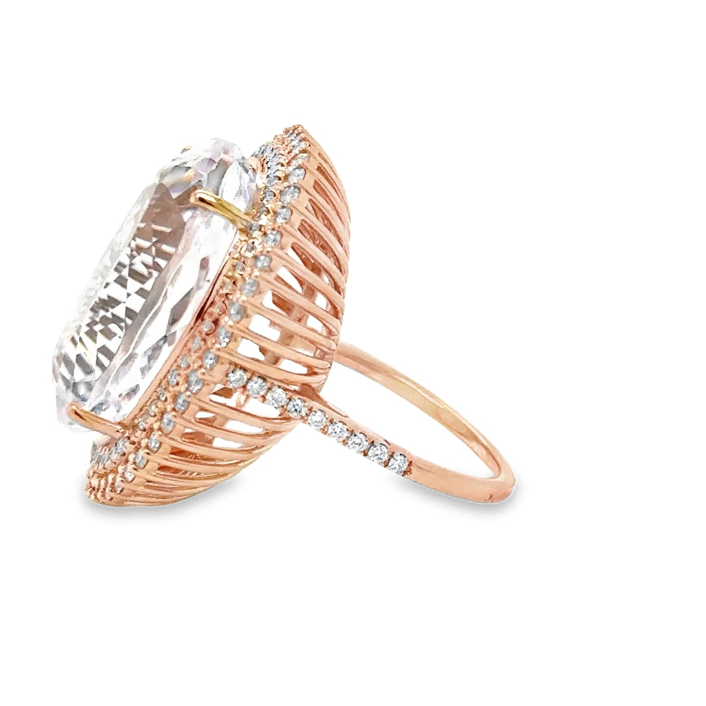 14KT ROSE GOLD KUNZITE AND DIAMONDS RING