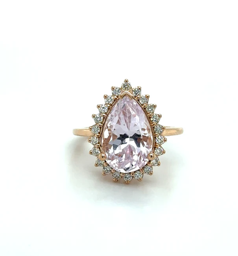 14KT ROSE GOLD KUNZITE AND DIAMONDS RING