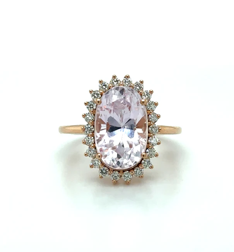 14KT ROSE GOLD KUNZITE AND DIAMONDS RING